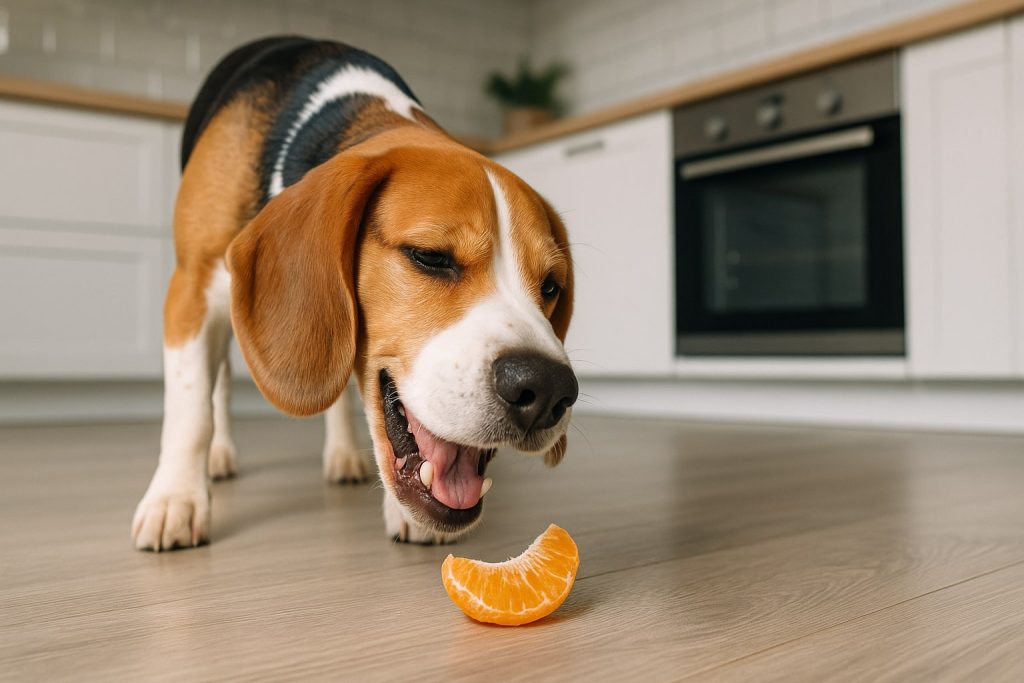 chien mange clémentine