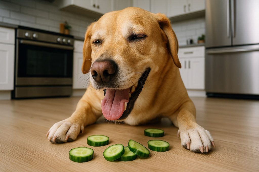 chien mange concombre
