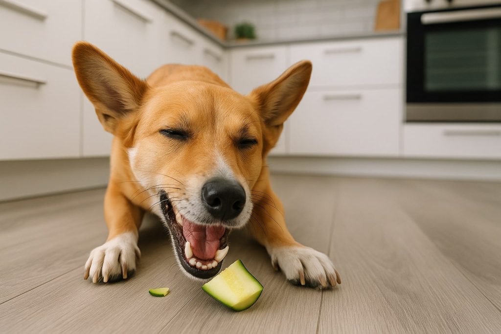 chien mange courgette