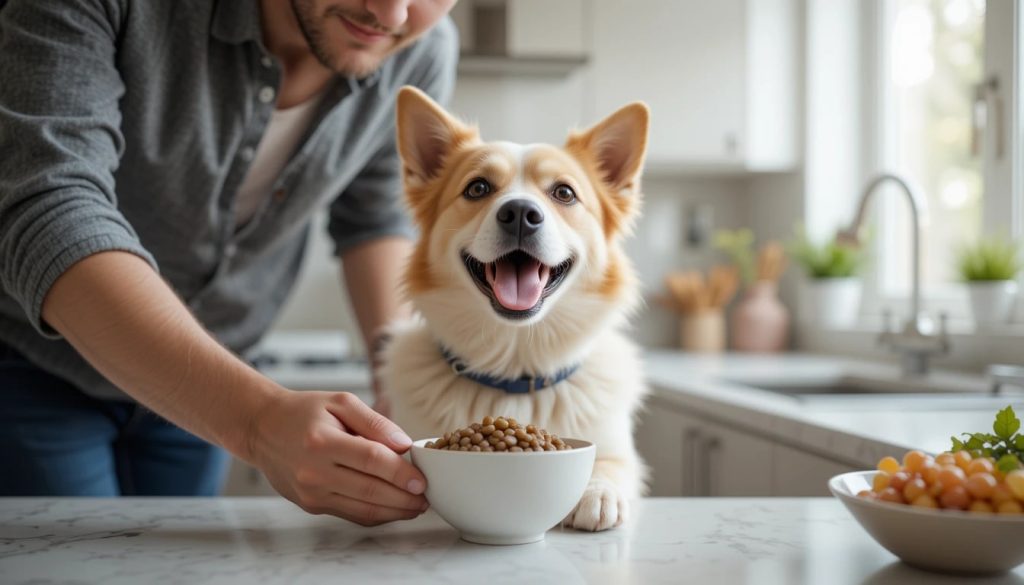 chien mange lentille
