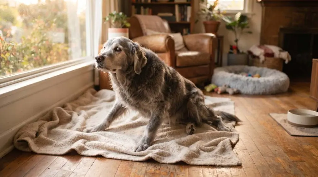 Chien arthrosique dans le salon