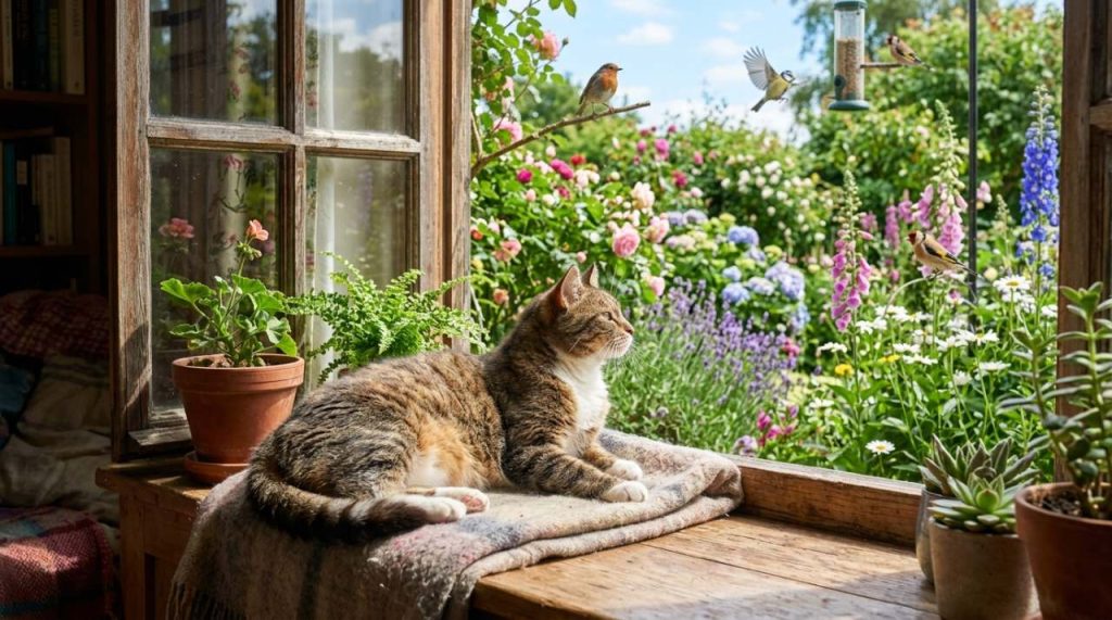 Chat sur le rebord de la fenêtre