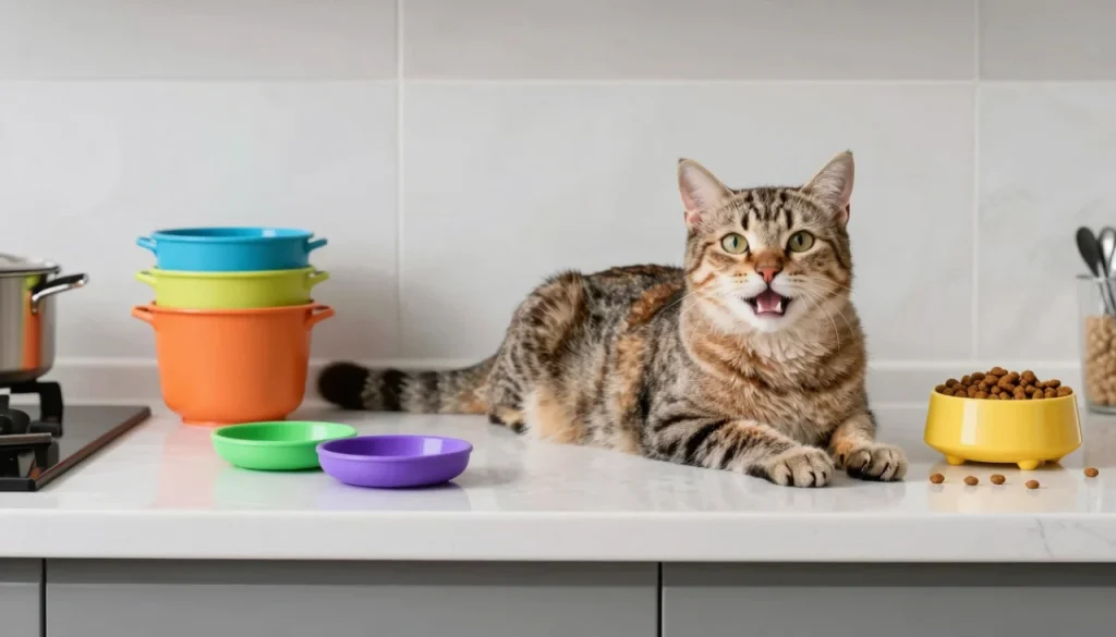 Chat sur le sol de la cuisine