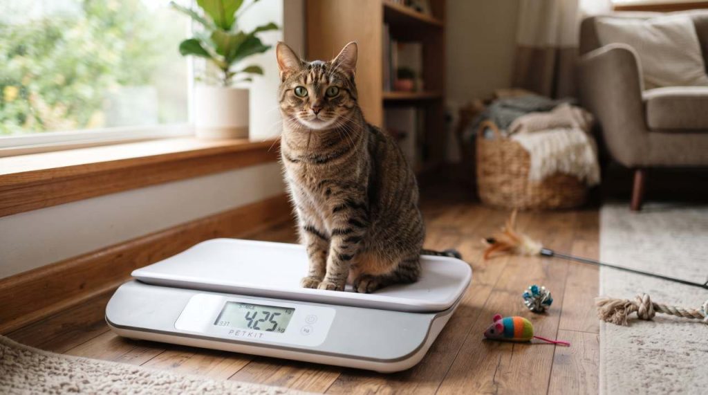 Poids idéal chat sur balance