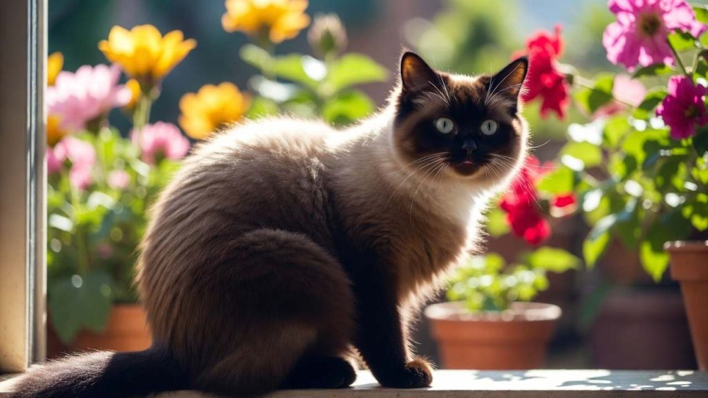 Chatte en chaleur sur rebord de fenêtre