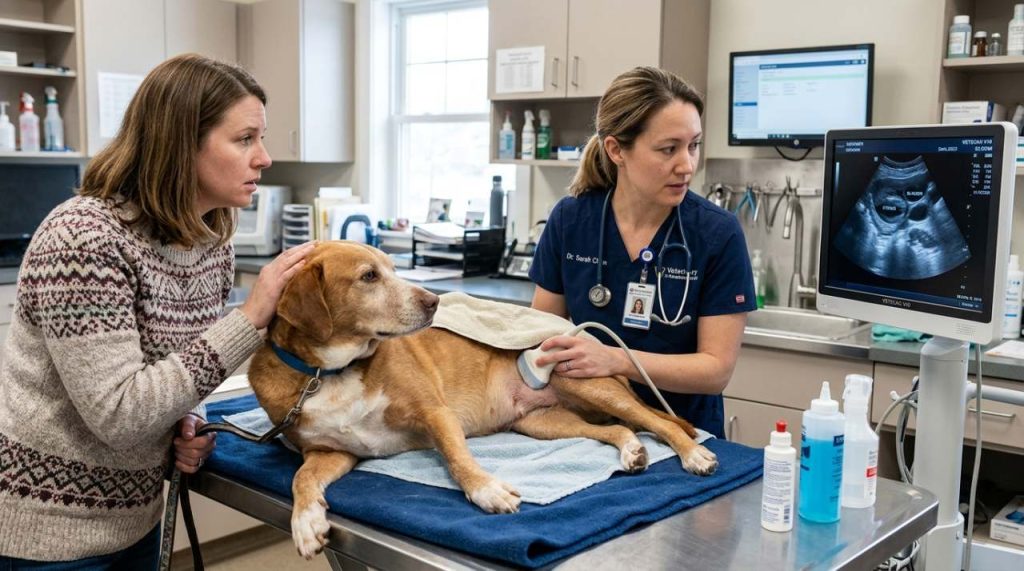 Pyomètre chienne examen vétérinaire